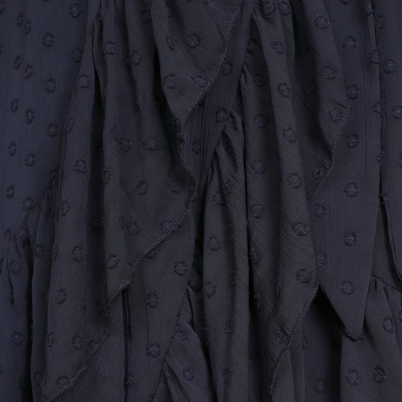 Have Harmony Navy Blue Swiss Dot Ruffled Faux Wrap Midi Dress - Picture 5 of 5